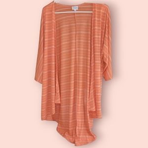 Lularoe Lindsay open front high low kimono, peach stripe, women's Size M…